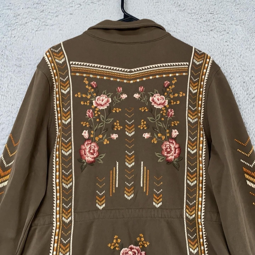 Driftwood Lara Jacket Womens XL Brown Embroidered Floral Military Boho Utility - Picture 10 of 14